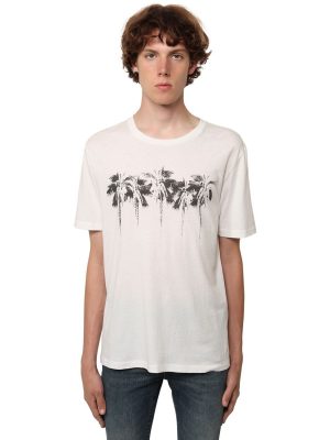 Logo Palm Print Cotton Jersey T-shirt Logo Palm Print Cotton Jersey T-shirt