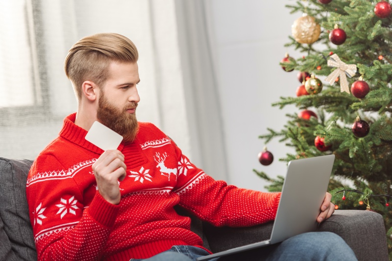 Man Christmas Shopping Online Card Tree Man Christmas Shopping Online Card Tree