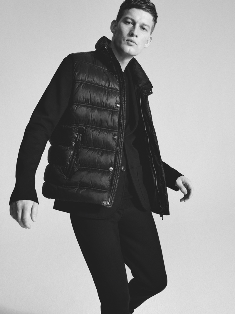 Bastian Thiery dons a look from Marc O'Polo's Limited in Black collection.