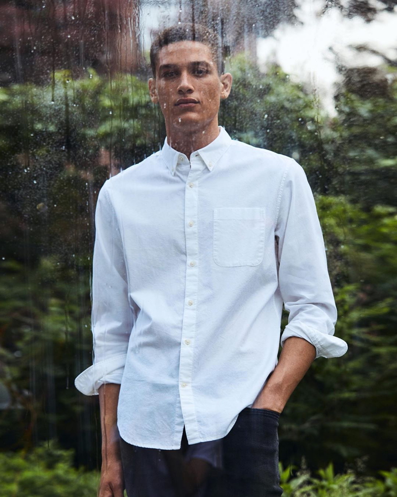 A clean vision, Marco Pickett sports a smart shirt from Banana Republic.