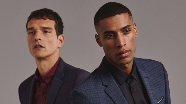 Models Alexandre Cunha and Joshua Payne don fall-winter 2019 suiting from Marks & Spencer.