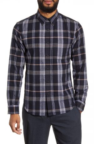 Men's Club Monaco Slim Fit Plaid Flannel Button-Down Shirt, Size Small - Blue Men's Club Monaco Slim Fit Plaid Flannel Button-Down Shirt, Size Small - Blue