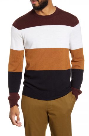 Men's Club Monaco Slim Fit Stripe Wool Sweater, Size Medium - Burgundy Men's Club Monaco Slim Fit Stripe Wool Sweater, Size Medium - Burgundy