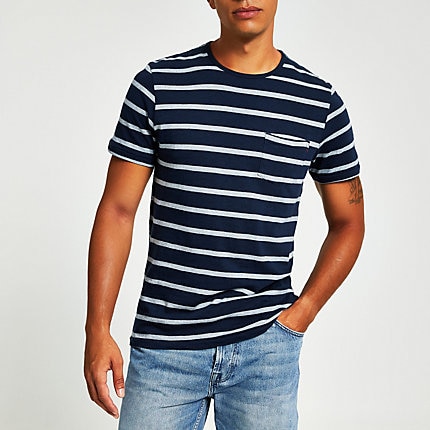 Mens Jack and Jones blue stripe printed T-shirt | The Fashionisto