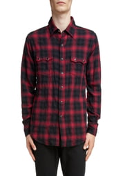 Men's Saint Laurent Check Western Shirt, Size Medium - Black Men's Saint Laurent Check Western Shirt, Size Medium - Black
