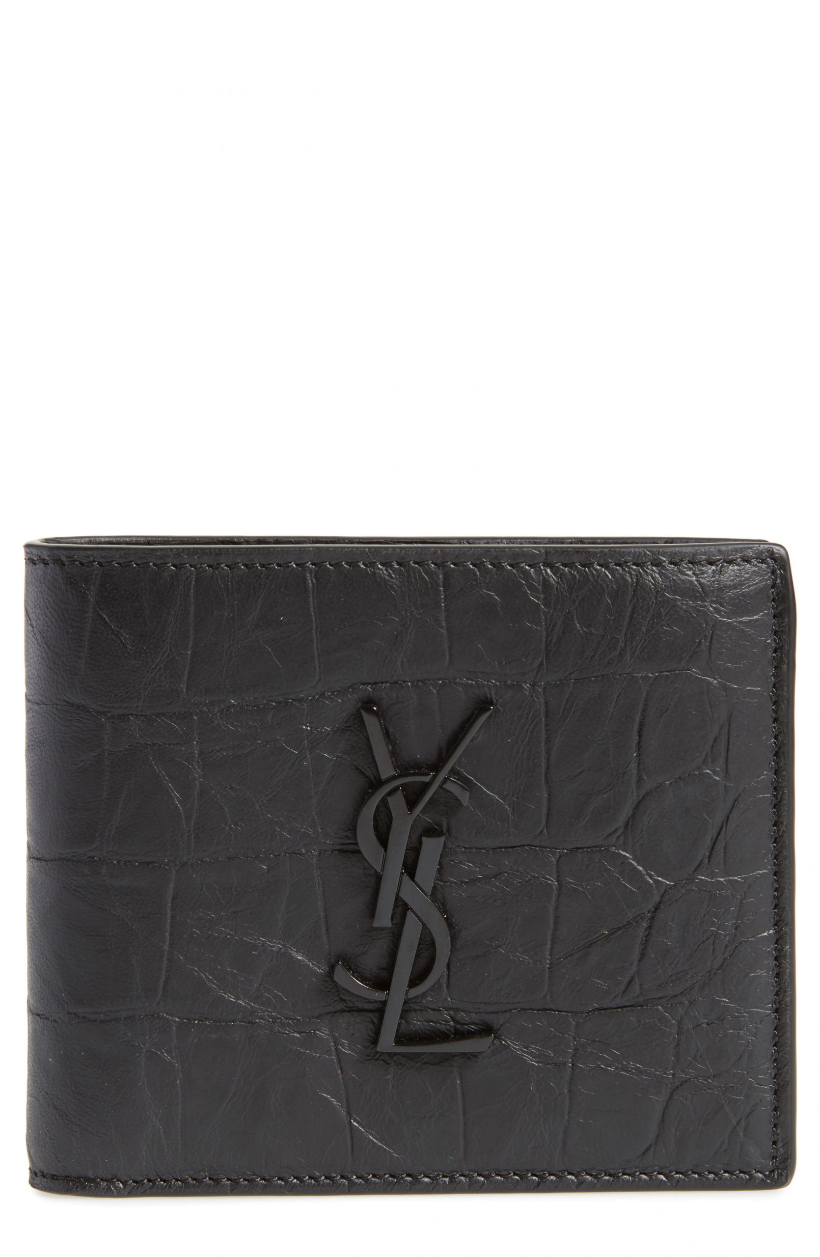 Men’s Saint Laurent Croc Embossed Leather Wallet – Black | The Fashionisto