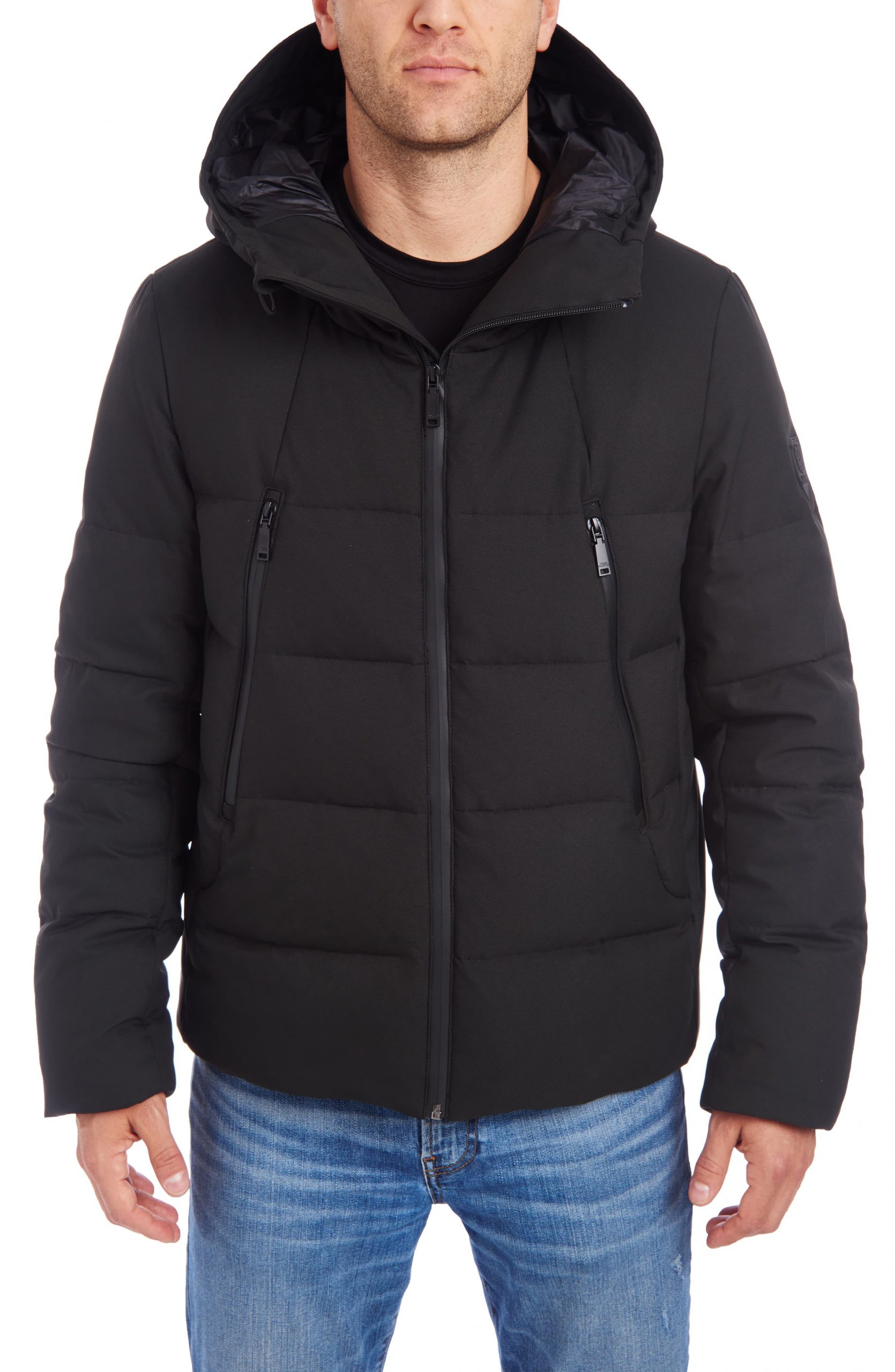 Men’s Vince Camuto Hooded Stretch Puffer Jacket, Size Small – Black ...
