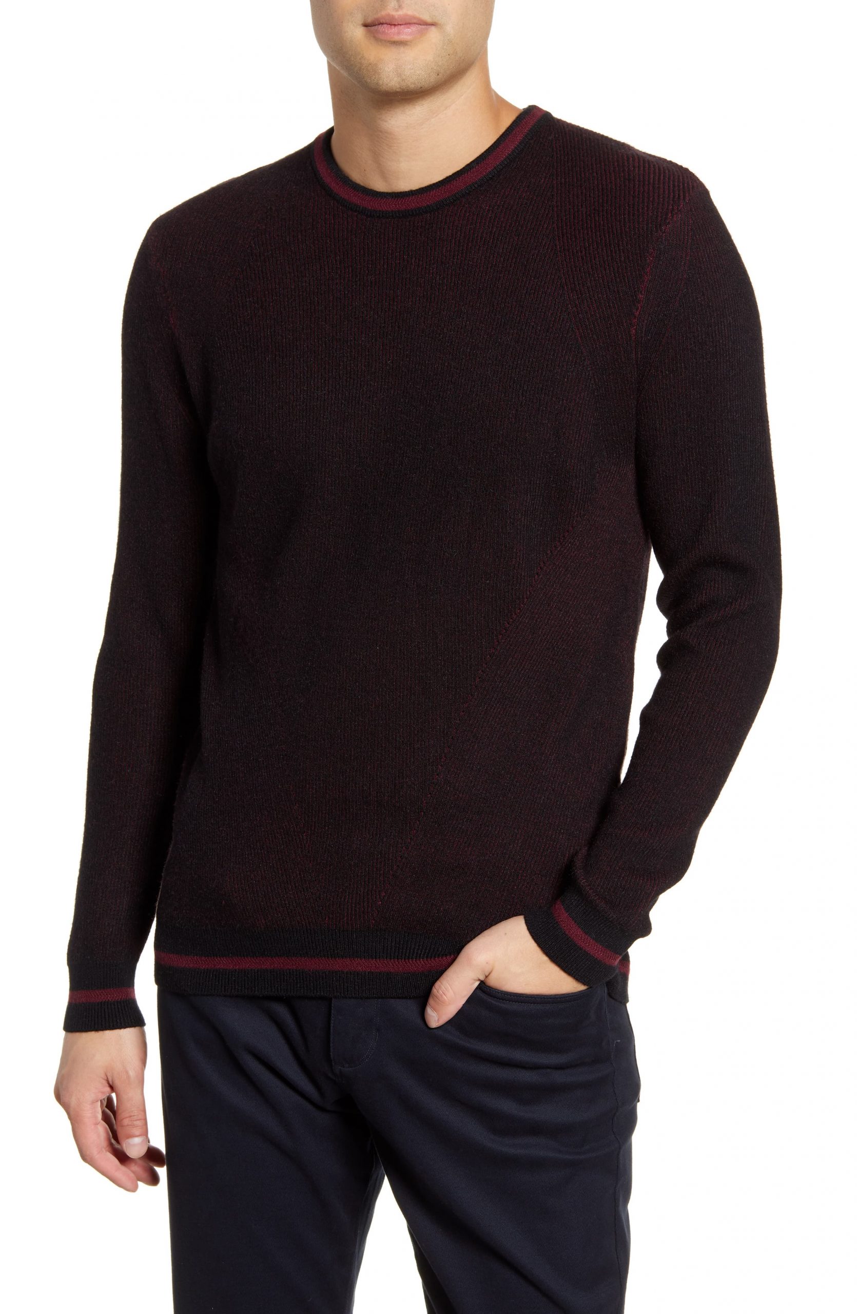 Men’s Vince Camuto Slim Fit Tipped Crewneck Sweater, Size Small – Black ...