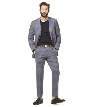 Navy and Grey Tropical Wool Plaid Sutton Suit Jacket Navy and Grey Tropical Wool Plaid Sutton Suit Jacket