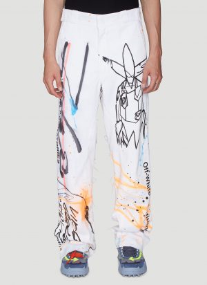 Off-White Wide-Leg Printed Pants in White size 28 Off-White Wide-Leg Printed Pants in White size 28