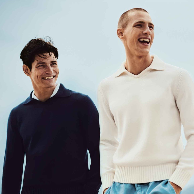 Models Sam Way and Augusta Alexander sport Orlebar Brown's Hedley canvas classic fit knitted sweatshirt $525 in navy and canvas. » Sam, Augusta & Rob Reunite with Orlebar Brown in Cruise '19 Collection Models Sam Way and Augusta Alexander sport Orlebar Brown's Hedley canvas classic fit knitted sweatshirt $525 in navy and canvas.