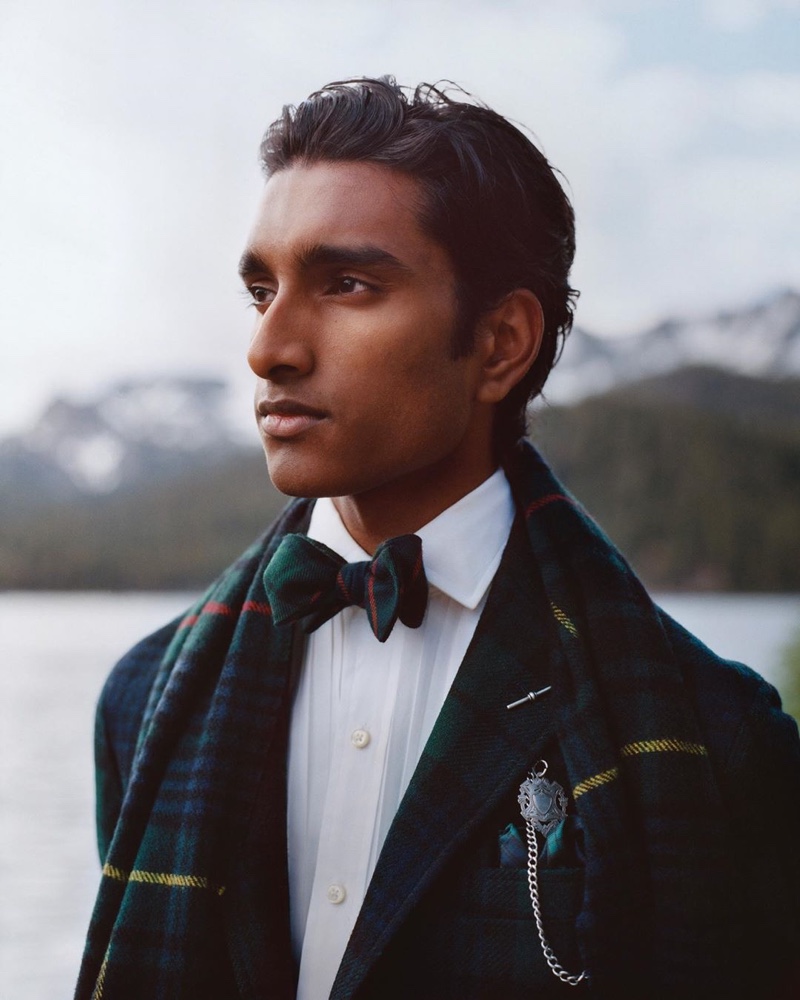 An elegant vision, Jeenu Mahadevan sports a tartan holiday look by POLO Ralph Lauren.