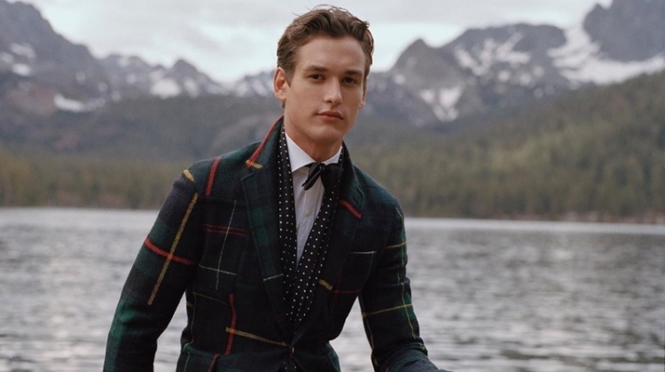 Jegor Venned dons a tartan blazer with velvet pants from POLO Ralph Lauren.