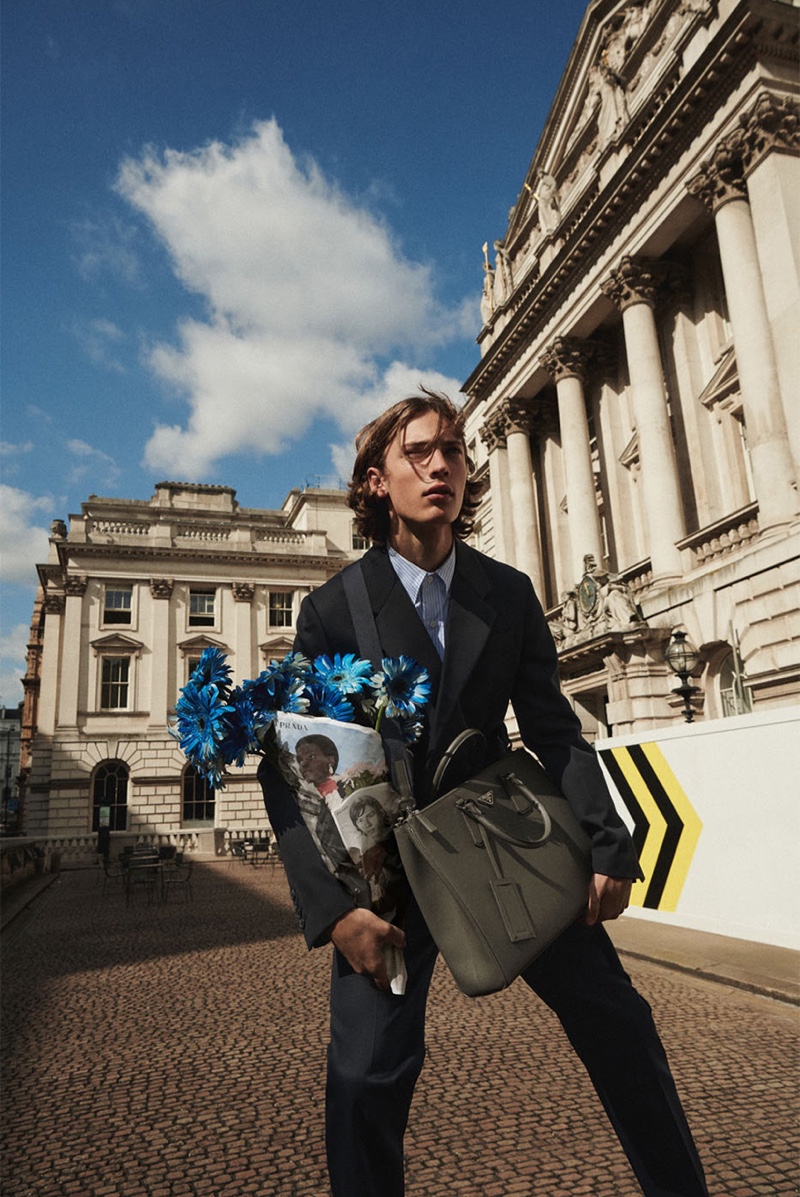 Model Freek Iven appears in Prada's resort 2020 campaign.