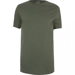 River Island Mens Big and Tall dark green curve hem T-shirt River Island Mens Big and Tall dark green curve hem T-shirt