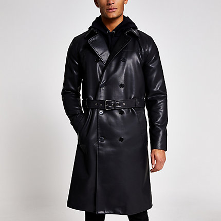 Faux leather trench coat mens