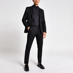 River Island Mens Black skinny fit tux suit trousers River Island Mens Black skinny fit tux suit trousers