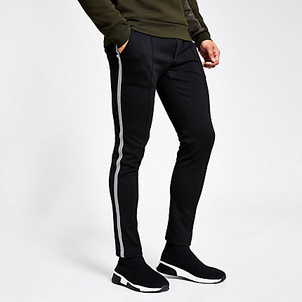 River Island Mens Black taped super skinny jogger trousers | The ...