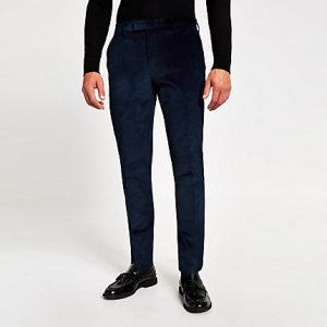 River Island Mens Blue cord skinny suit trousers River Island Mens Blue cord skinny suit trousers
