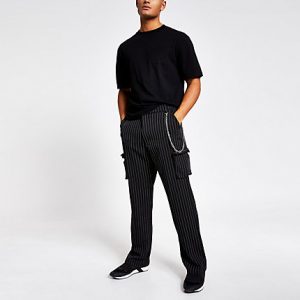 River Island Mens Jaded London black pinstripe cargo trousers River Island Mens Jaded London black pinstripe cargo trousers