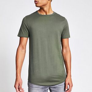 River Island Mens Khaki muscle fit longline T-shirt River Island Mens Khaki muscle fit longline T-shirt