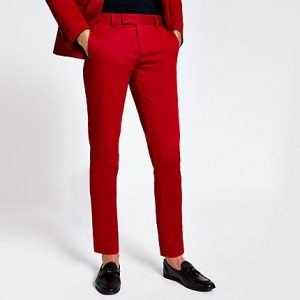 River Island Mens Red stretch skinny suit trousers River Island Mens Red stretch skinny suit trousers