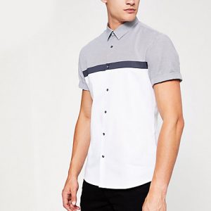 River Island Mens White check block print slim fit shirt River Island Mens White check block print slim fit shirt