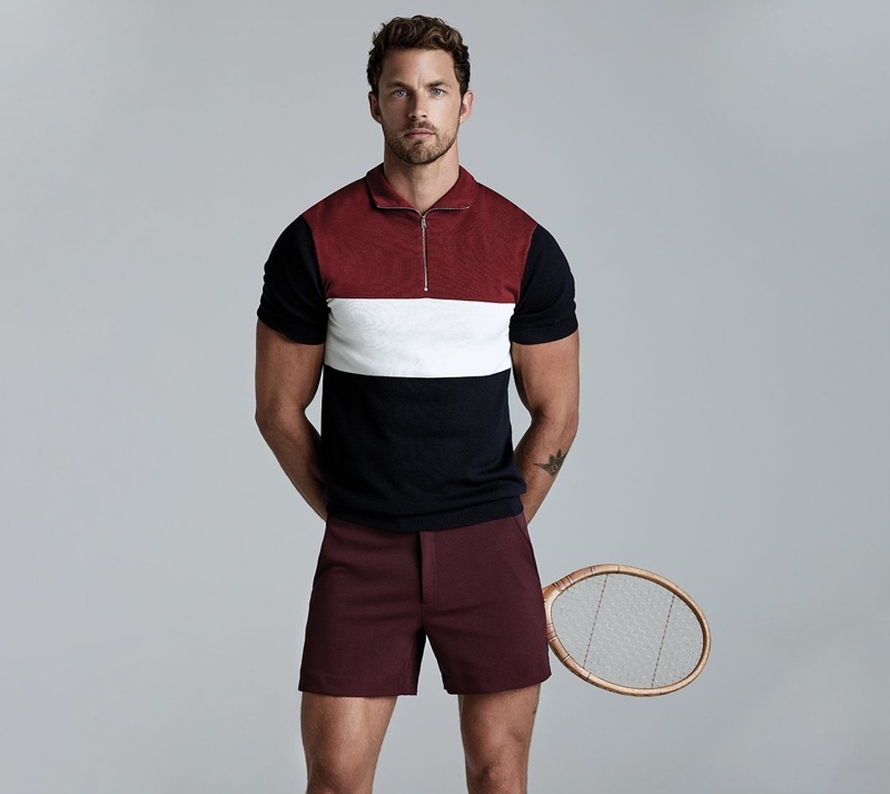 Sporting tennis-inspired style, Christian Hogue links up with Ron Dorff for fall-winter 2019.