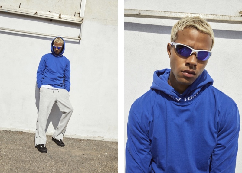 Sporting a blue hoodie with Djab pants, Daouda Ka is a cool vision.