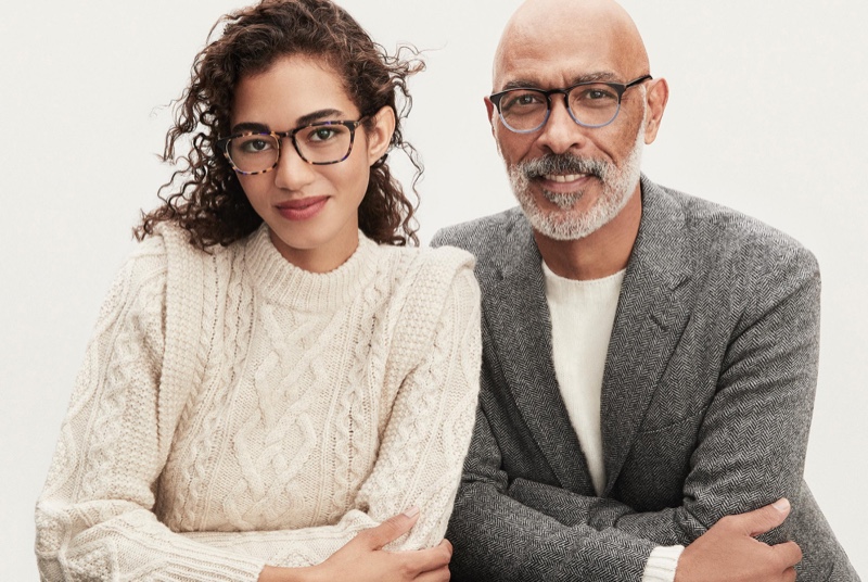 Pictured right, model Lono Brazil makes a statement in Warby Parker Baker glasses.