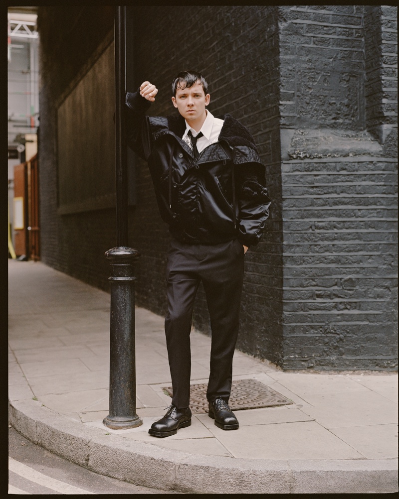 Front and center, Asa Butterfield wears a N°21 look with Bottega Veneta shoes for The Laterals.