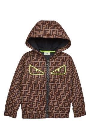 Boy's Fendi Logo Zip Hoodie, Size 6Y - Brown Boy's Fendi Logo Zip Hoodie, Size 6Y - Brown