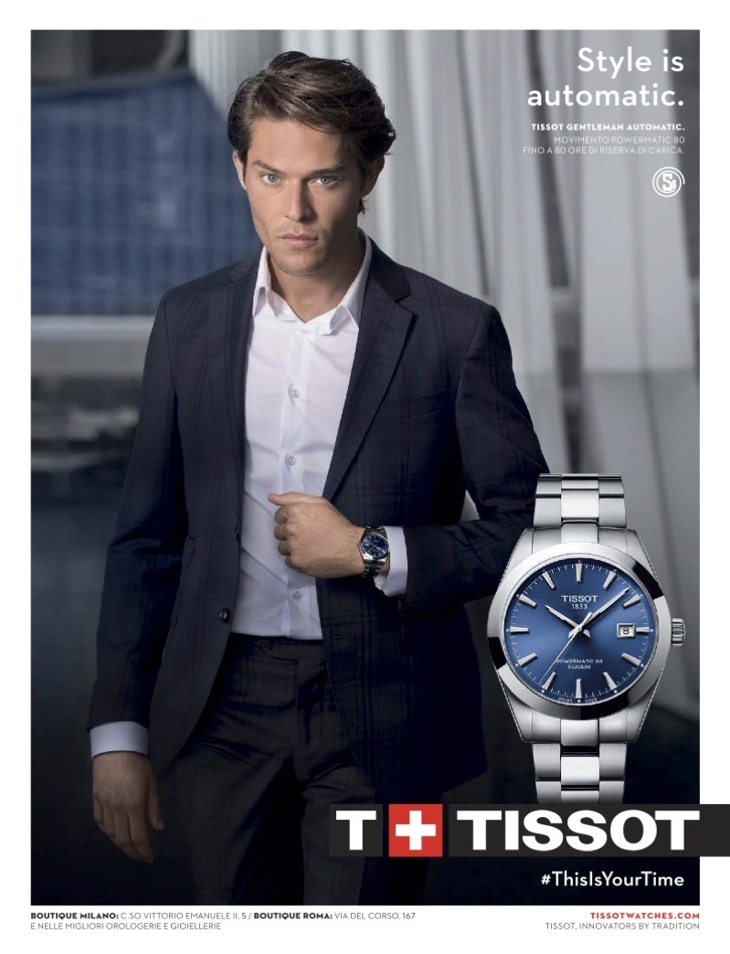 Belgian model Cesar Casier suits up for Tissot's watch campaign.