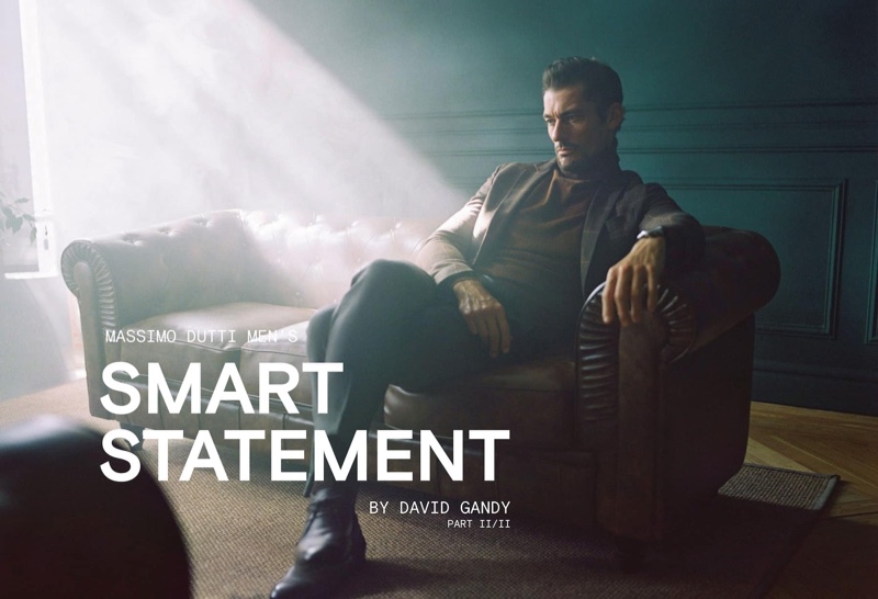 David Gandy makes a "smart statement" in a fall-winter 2019 wardrobe from Massimo Dutti.