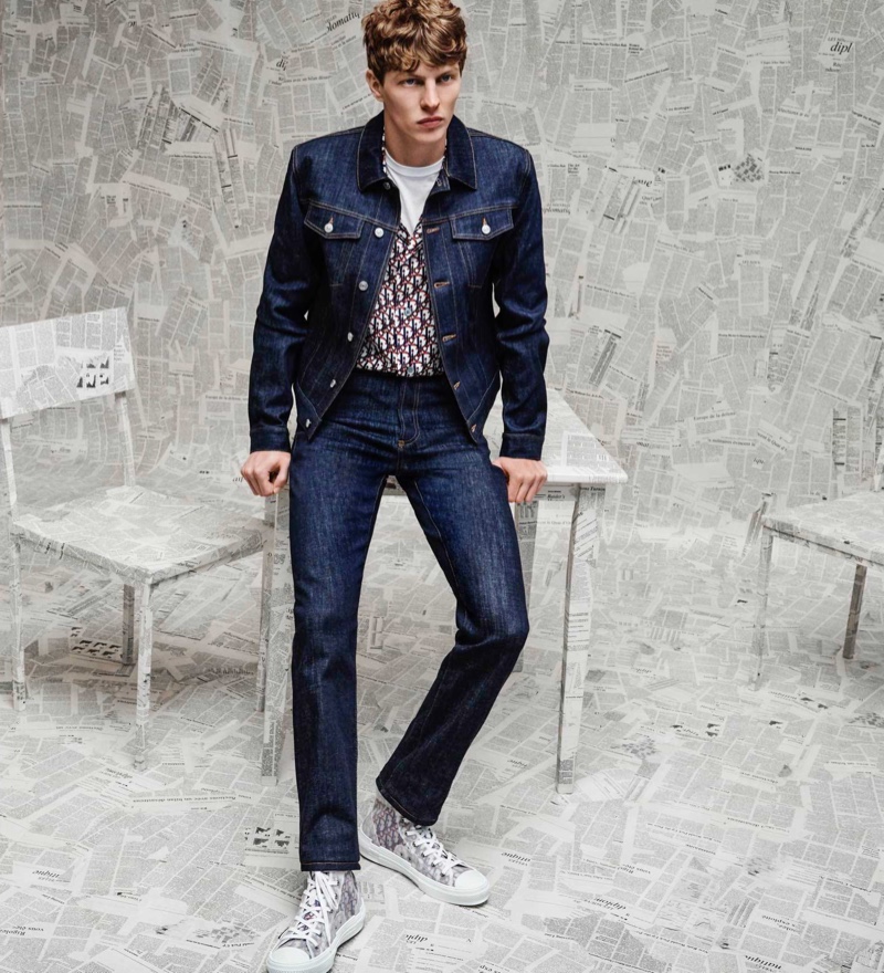 Making a case for denim, Tim Schuhmacher wears a Dior Men resort 2020 look for Holt Renfrew.