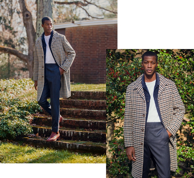 Stepping out, Magor Meng sports an AMI topcoat, Sunspel tee, Naked & Famous corduroy denim jacket, Rag & Bone pants, and R.M. Williams boots.