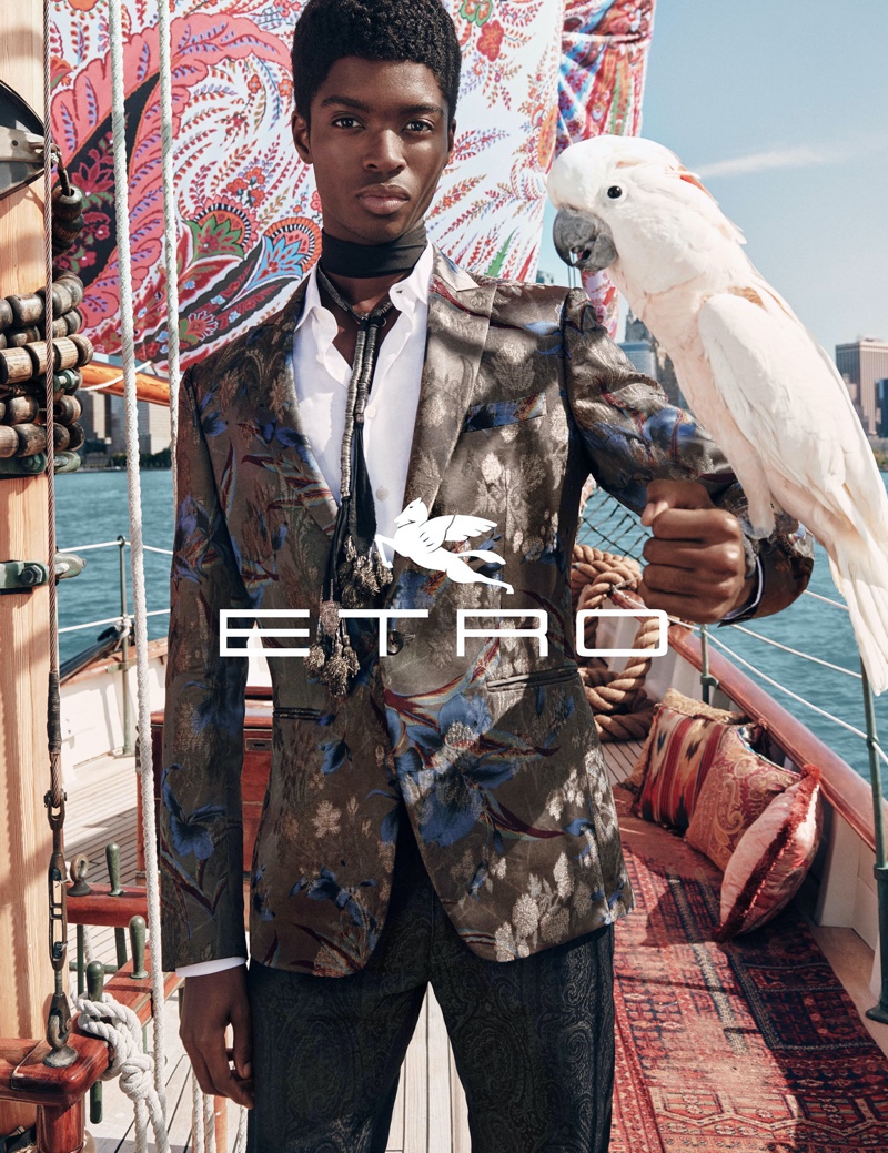 Alton Mason fronts Etro's spring-summer 2020 campaign.