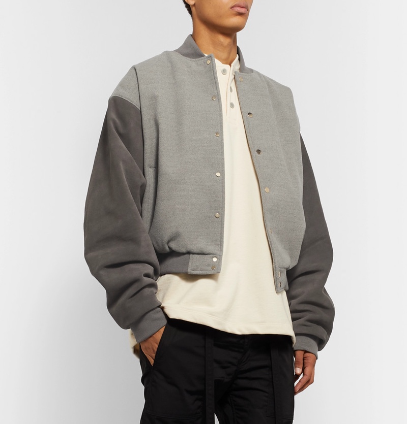 Fear of God Appliqued Melange Felt and Suede Bomber Jacket