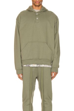 Fear of God Everyday Henley Hoodie in Green Fear of God Everyday Henley Hoodie in Green