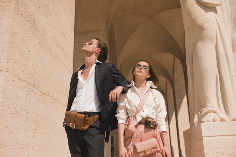 Exploring Rome, Christian Coppola and Kiernan Shipka appear in Fendi's Baguette Friends Forever campaign.