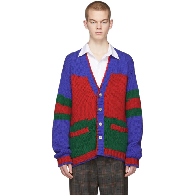 Gucci Blue and Green Oversized Striped Cardigan | The Fashionisto