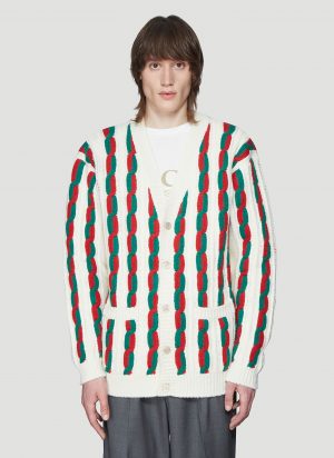 Gucci Contrast Stripe Cable-Knit Cardigan in White size S Gucci Contrast Stripe Cable-Knit Cardigan in White size S
