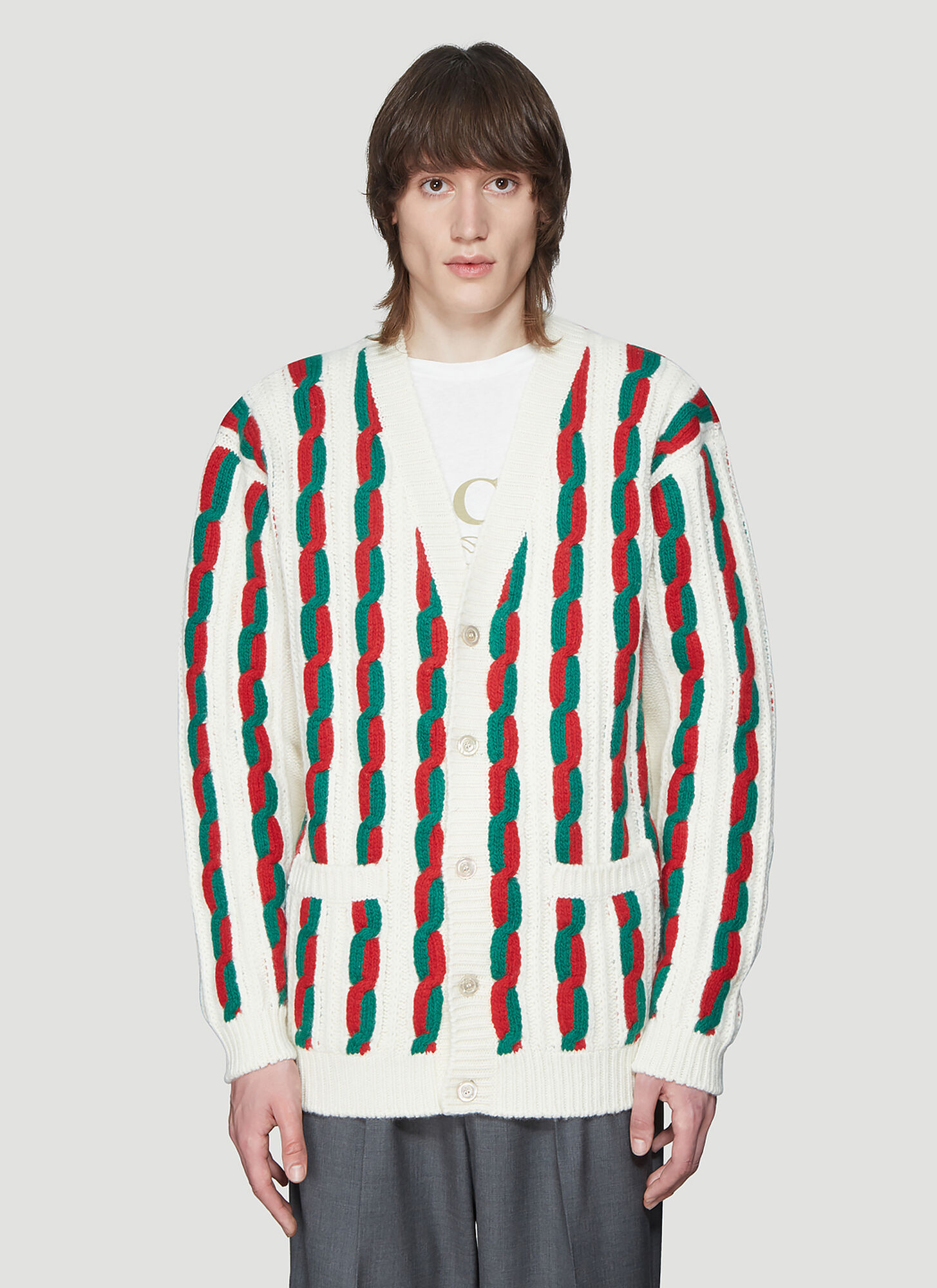 Gucci Contrast Stripe CableKnit Cardigan in White size S The Fashionisto