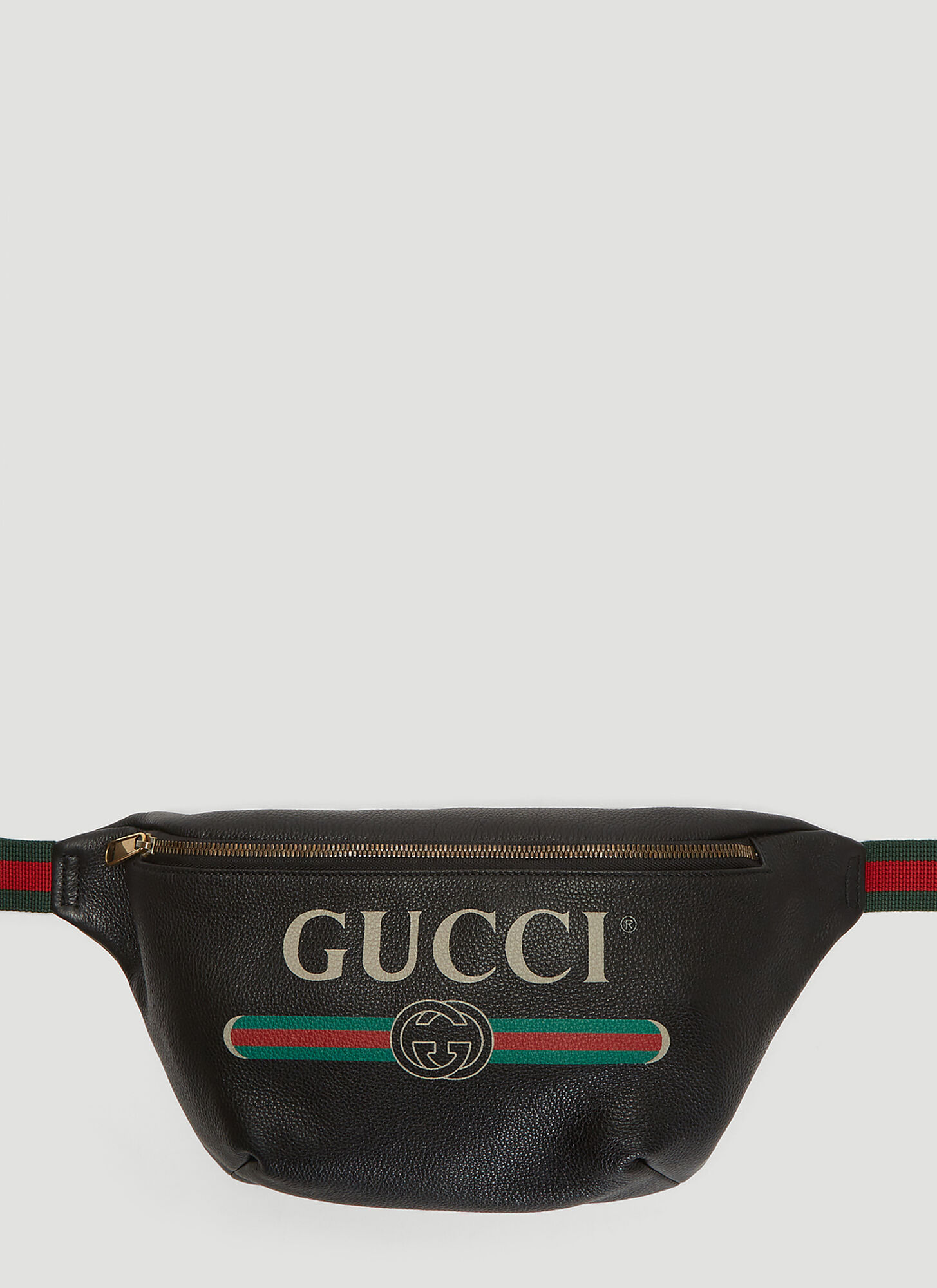 Gucci Logo Print Leather Belt Bag in Black size 90 | The Fashionisto