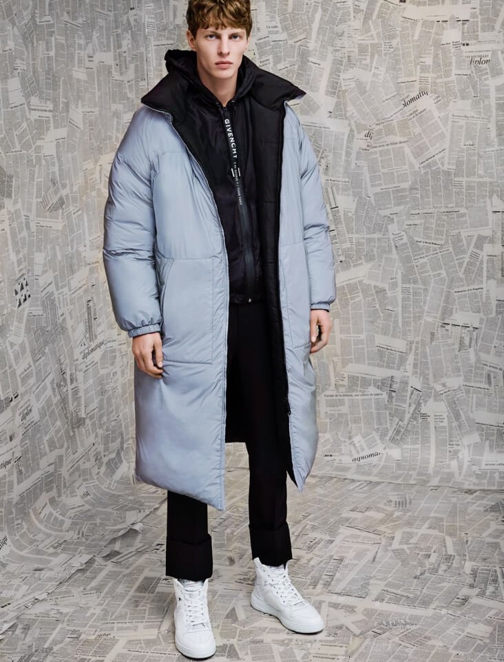 Front and center, Tim Schuhmacher models a Givenchy puffer jacket with trousers and high-top sneakers. » Back to the Future: Parker, Jules & Tim Sport Retro-Style Outerwear for Holt Renfrew Front and center, Tim Schuhmacher models a Givenchy puffer jacket with trousers and high-top sneakers.