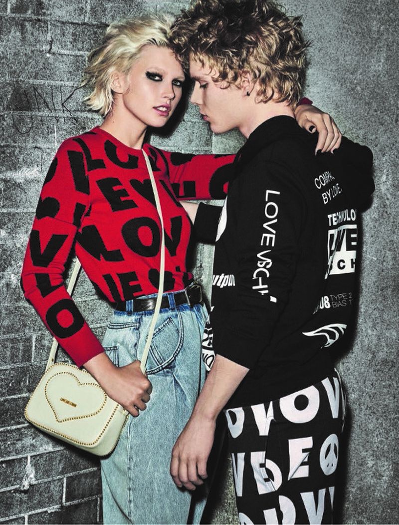 Models Jana Julius and Aaron Sirainen star in LOVE Moschino's fall-winter 2019 campaign.