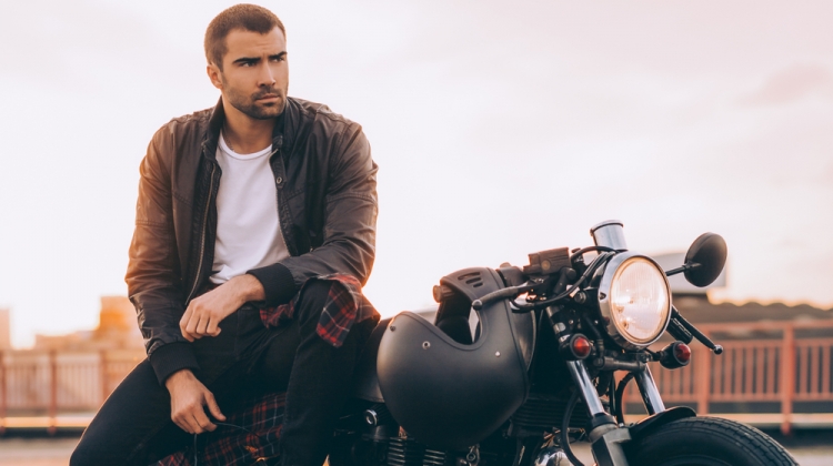 Man T-Shirt Leather Jacket Motorcycle