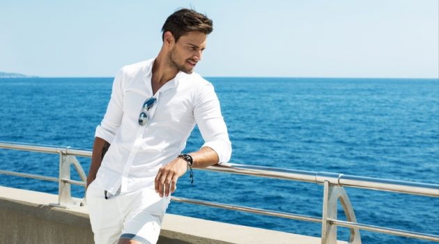 How to Holiday in Javea, Spain Man White Outfit Beach Sunglasses Shorts Shirt