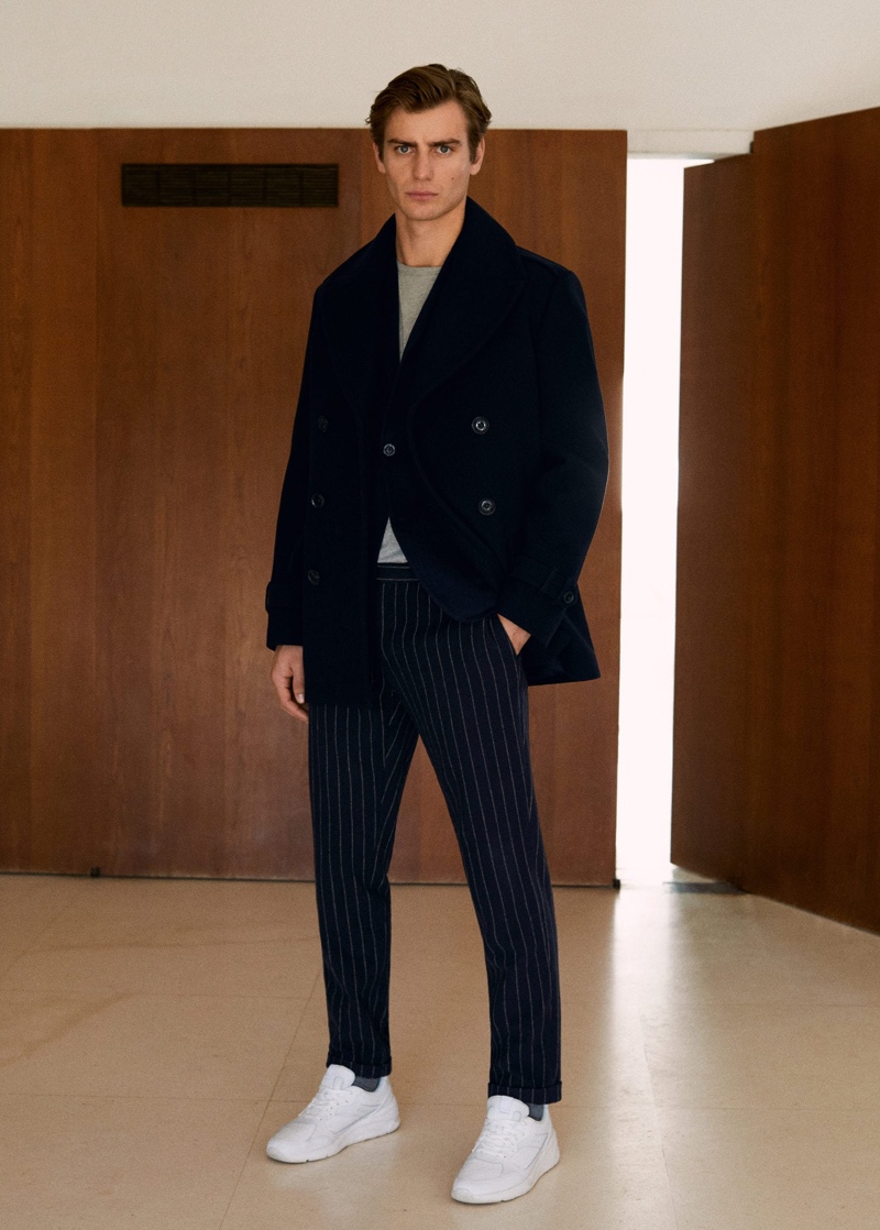 A sleek vision, Ben Allen wears a look from Mango.