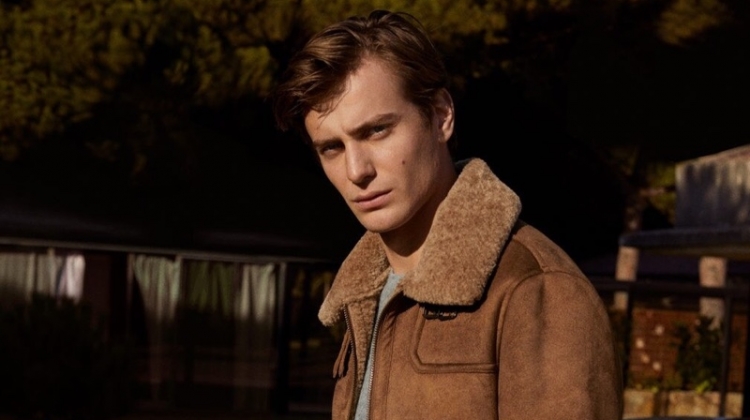 Stepping out in a shearling jacket, Ben Allen rocks a look from Mango.